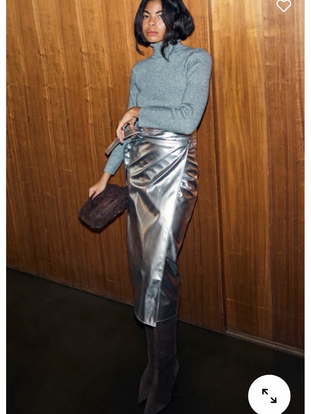 Never Fully Dressed Metallic Silver Wrap Midi Skirt